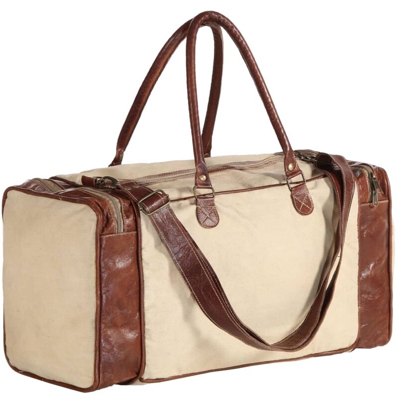 

Vidaxl - Bolsa de viaje beige 54x23x52 cm lona y cuero auténtico - Beige