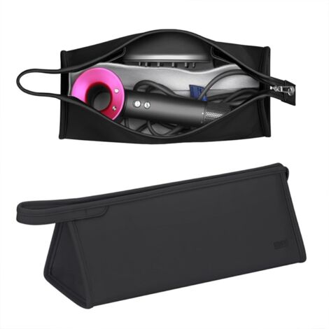 Bolsa de viaje para secador de pelo, bolsa de almacenamiento, funda protectora de viaje de piel sintética, compatible con Dyson Styler, negra, 35 x 14 x 15 cm