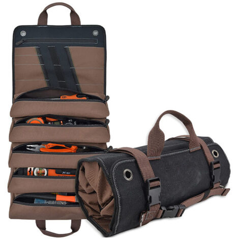 Bolsa enrollable para herramientas de lona encerada de alta resistencia - 15 bolsillos, capacidad de 15 L, bolsa enrollable para herramientas, organizador