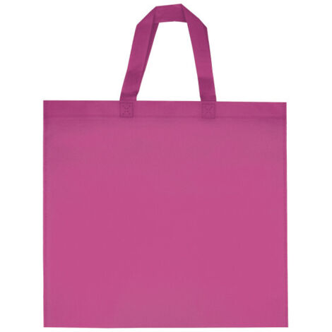 Bolsa fabricada en material no tejido (TNT), plana y cuadrada con asas cortas CHARLOTTE  Rosa magenta