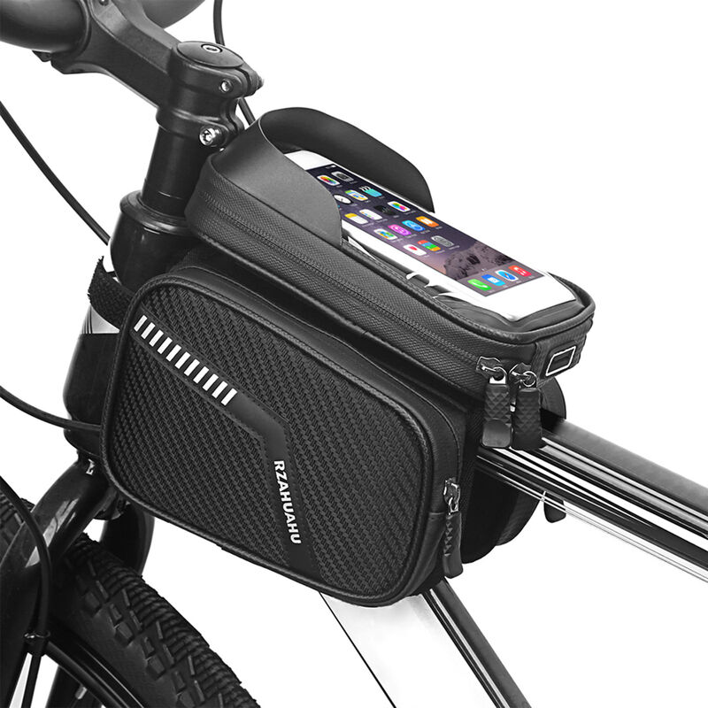 

Rzahuahu - Bolsa impermeable para cuadro de bicicleta, bolsa doble, bolsa de tubo superior para bicicleta, bolsa de alforja para bicicleta de montana