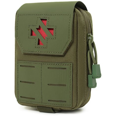Bolsa médica táctica - Botiquín de primeros auxilios y IFAK desmontables, compatible con Molle, nailon 1000D, cierre con anilla en D (verde militar)