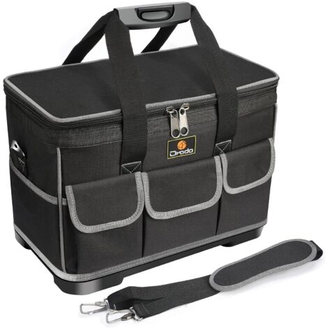 Bolsa organizadora de herramientas de 16 pulgadas con fondo rígido, bolsa de herramientas grande e impermeable con base de ABS moldeado, bolsa profesional para electricistas con amplia abertura.