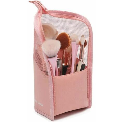 Bolsa para brochas de maquillaje, soporte para brochas de viaje multifuncional, bolsa para brochas de maquillaje translúcida, resistente al agua, soporte para brochas de maquillaje, cremallera, bolsa