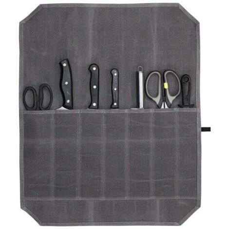 Bolsa para cuchillos de lona encerada KZQ, bolsa para cuchillos de cocina con 7 bolsillos, bolsa enrollable, bolsa portátil para cuchillos, bolsa para cuchillos de ocio y camping