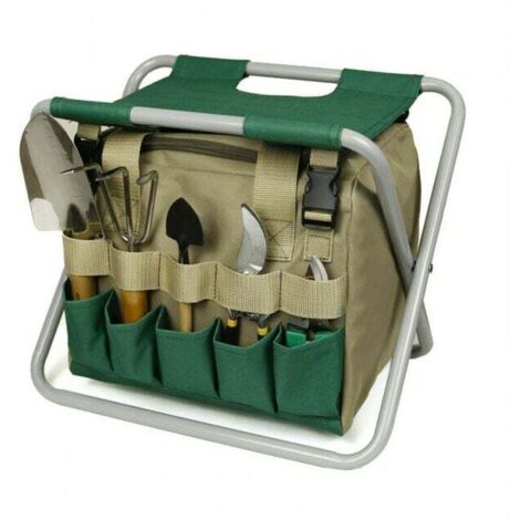 Bolsa para herramientas de jardín desmontable, taburete plegable, gris