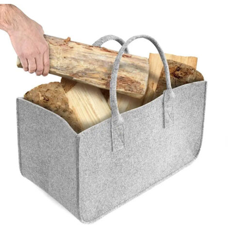 Bolsa para transportar leña de 50 x 25 x 25 cm, cesta de fieltro extragrande para leña, bolsa de la compra plegable, cesto para la ropa, gris claro