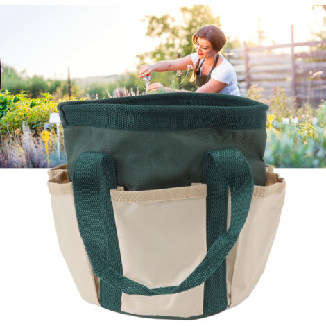 Bolsa redonda para jardín con 6 bolsillos Oxford  Herramientas de jardinería  Bolsa de almacenamiento para jardineros, verde con detalles en crema