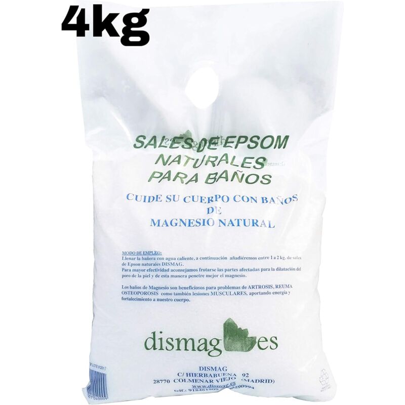 

Dismag - Sal de Epsom Puras Fuente concentrada de Magnesio, Sales 100% Naturales. Baño y cuidado 4KG
