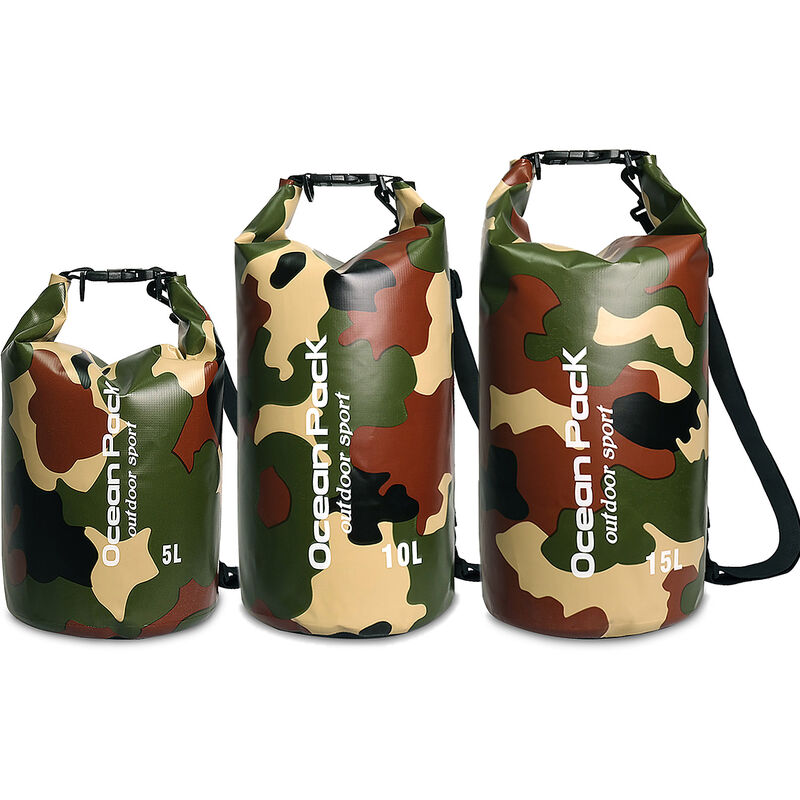 

Bolsa seca impermeable 5L / 10L / 15L, bolsa seca enrollable, bolsa de cubo de gran capacidad para acampar, nadar a la deriva,Camuflaje