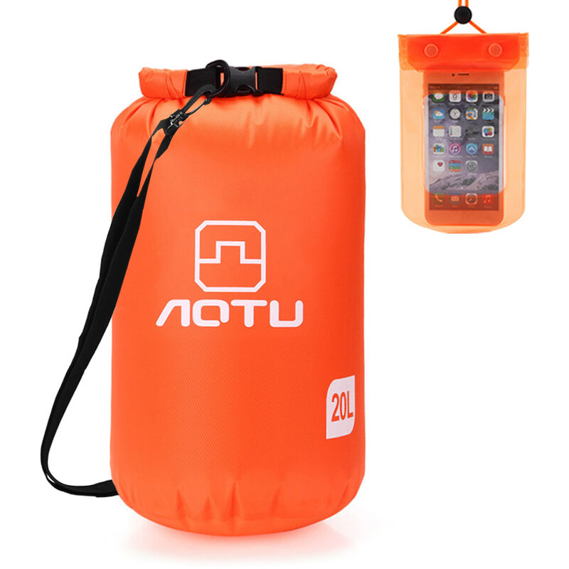 

Aotu - Bolsa seca ultraligera a prueba de agua 20L Saco seco con funda de telefono a prueba de agua para kayak Camping Pesca Surf Rafting, naranja