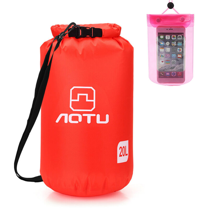 

Aotu - Bolsa seca ultraligera a prueba de agua 20L Saco seco con funda de telefono a prueba de agua para kayak Camping Pesca Surf Rafting, rojo