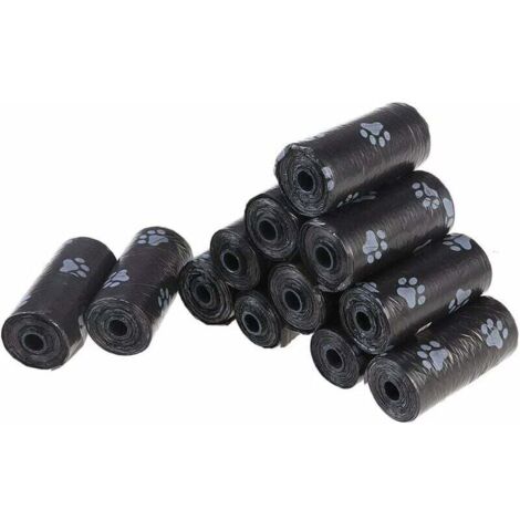 Bolsas AIPERQ para excrementos de perro y gato, color negro, 12 rollos (180 bolsas en total)