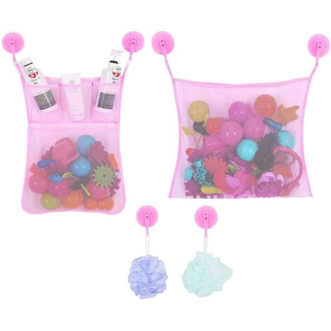 Bolsas de almacenamiento para niños - Paquete de 2 bolsas de almacenamiento de pared  Fuerte absorción para baño y habitación infantil  Organizador de juguetes de malla impermeable con diseño de rombo