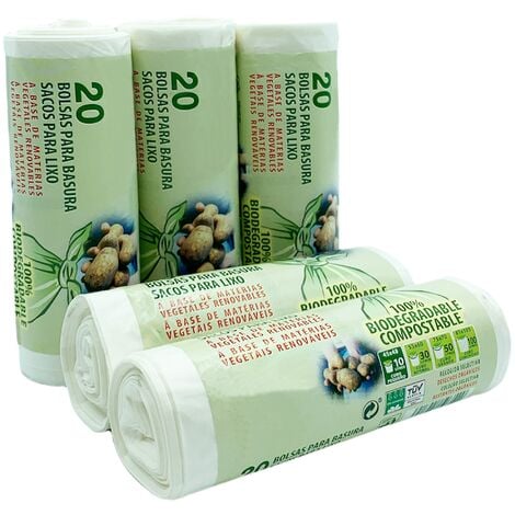 WELLHOME 100 sacs poubelles biodégradables et compostables, 10L chacun, capacité 10L chacun