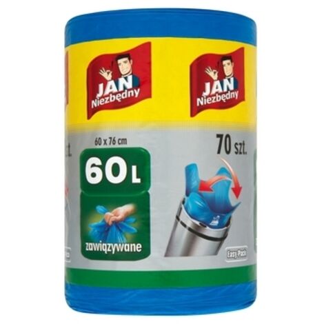 Bolsas de basura Jan Niezbędny EasyPack HD de 60 litros, azules, atadas, 70 unidades.