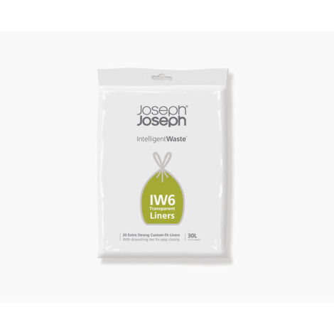 Bolsas de basura transparentes IW6 de 30 L (paquete de 20) – Bolsas personalizadas para contenedores Totem Max y Totem Pop de 60 L, construcción extra fuerte, con cordón de ajuste para cierre fácil.