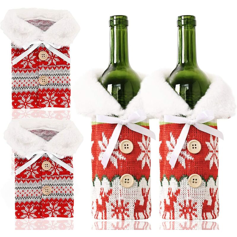 

Bolsas de botellas de vino de navidad de 4 piezas, fundas de regalo de botellas de vino de época funda de botella de vino de muñeco de nieve para