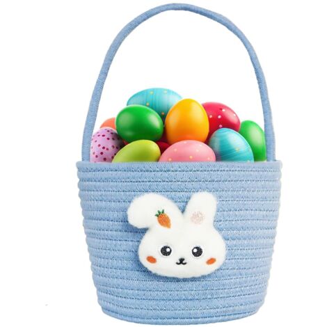 Bolsas de cesta de Pascua con forma de conejito con asa, cubos de búsqueda de huevos de cuerda de algodón con diseño de conejo, bolsa portátil para guardar dulces, regalos