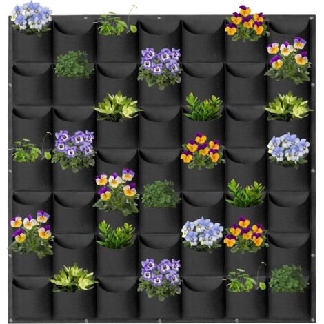 Bolsas de cultivo colgantes con 49 bolsillos, bolsas de almacenamiento para plantas (1 m × 1 m, negras)