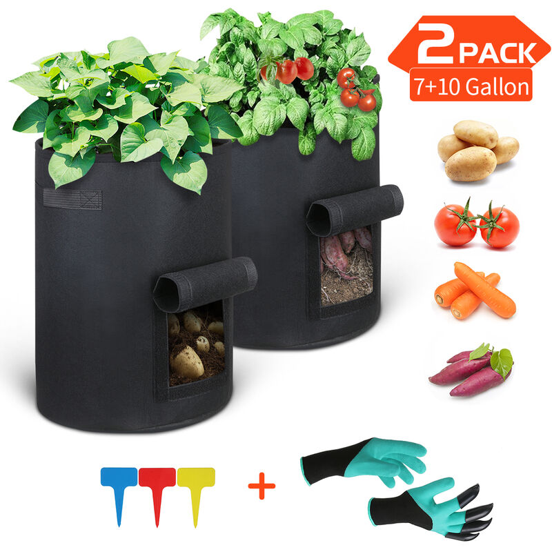 

Bolsas de cultivo de papas de 7 galones + 10 galones, bolsas de cultivo de plantas para papas, tomates, zanahorias con 1 guante