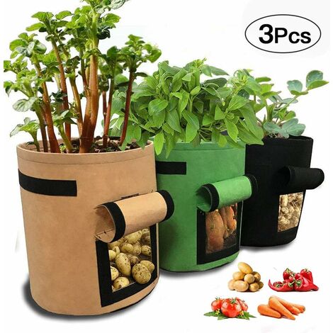 Bolsas De Cultivo De Patatas MINKUROW, 10 Litros, Bolsas De Plantación Con Asas Y Tela Fácil De Abrir, Para Zanahorias, Cebollas, Verduras, 3 Piezas