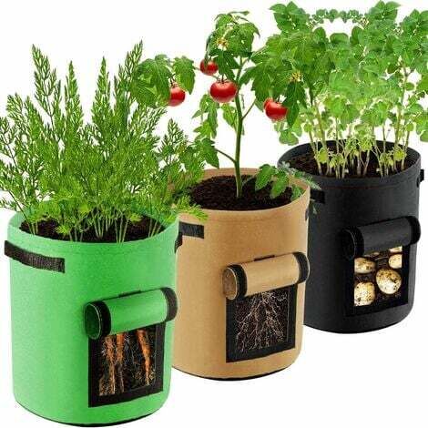 Bolsas de cultivo de tela no tejida de un galón con asas, macetas transpirables y duraderas para papas, fresas, flores y vegetales (paquete de 3)