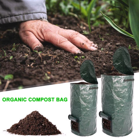 Bolsas de cultivo para huertos con compost orgánico y asas - modelo 45x80cm, capacidad de 34 galones, material PE (2 bolsas)
