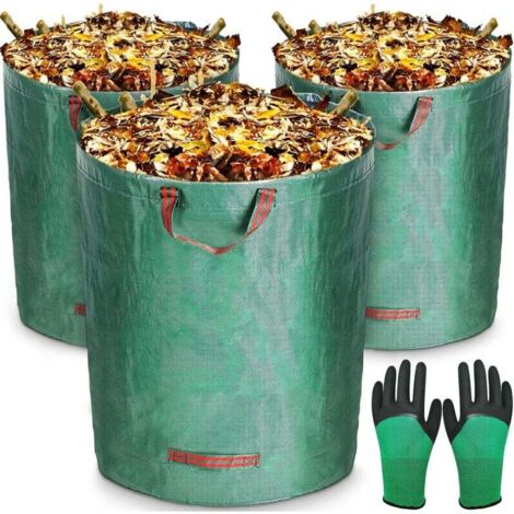 Bolsas de jardín 3x300L, bolsas para residuos de jardín de polipropileno (PP) extremadamente robusto, plegables y reutilizables, bolsas grandes impermeables con asas, bolsas para residuos de jardín (g