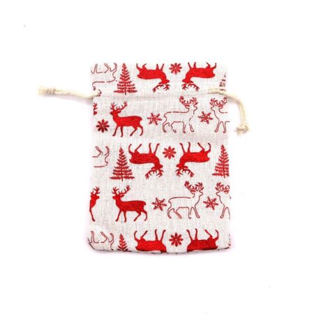 Bolsas de lino, juego de 10, bolsas de yute con cordón, estampadas con un alce del bosque, bolsas de regalo navideñas, bolsas de regalo colgantes, copo de nieve, rojas, 15×20 cm