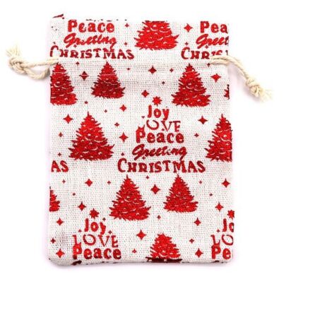Bolsas de lino, juego de 10, bolsas de yute con cordón, estampado de árbol de Navidad, bolsas de regalo navideñas, bolsas de regalo colgantes, copo de nieve, rojas, 10×14 cm
