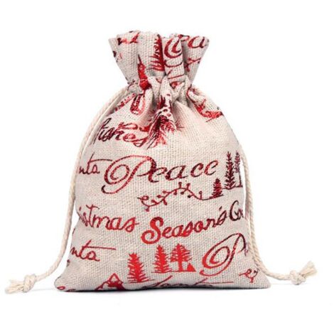 Bolsas de lino, juego de 10, bolsas de yute con cordón, temática navideña, bolsas de regalo para colgar, copo de nieve, rojo, 15 × 20 cm