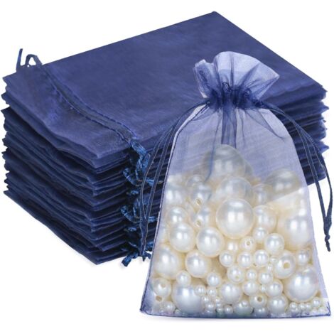 Bolsas de organza azul oscuro de 10 x 15 cm: Bolsas de regalo de organza, paquete de 50 unidades. Bolsas de organza con cierre de cordón. Ideales como bolsas para dulces en bodas, bolsitas para joyas