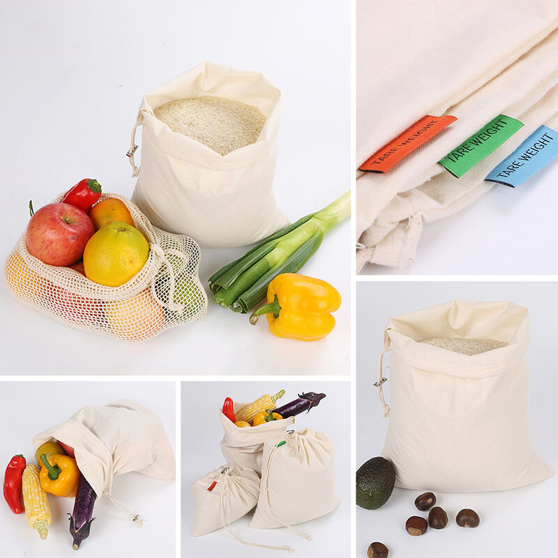 

Bolsas de productos reutilizables Reciclar Algodon ecologico Lavable Fruta Vegetal Frijoles Comestibles Juguetes Almacenamiento Cordon plegable