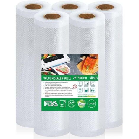Bolsas de vacío para alimentos Ulisem, 5 rollos, 28 x 300 cm, para almacenar y cocinar alimentos, sin BPA