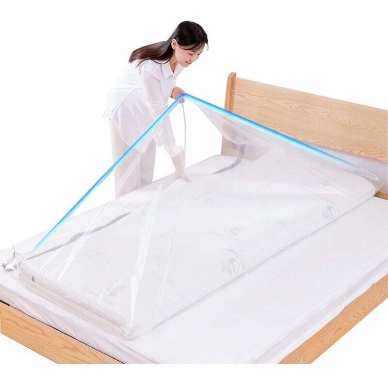 Aiperq Weiß Bolsas Grandes De Almacenamiento Al Vacío Para Colchones, Ropa, Impermeables, Resellables, Reutilizables, Ahorran Espacio, Comprimen El Colchón Al 80%, 2 Bolsas Para Colchón, Con Bomba De Vacío.