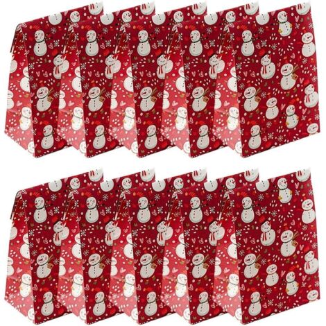 Bolsas navideñas, 10 bolsas navideñas de papel kraft, bolsas de regalo navideñas, artículos para fiestas escolares, recuerdos de fiesta, rojas