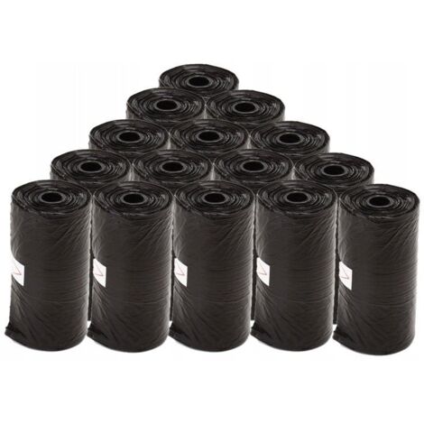 Bolsas para excrementos de perro  6,5 cm x 2,5 cm  15 unidades/rollo - Negras  15 rollos  225 bolsas