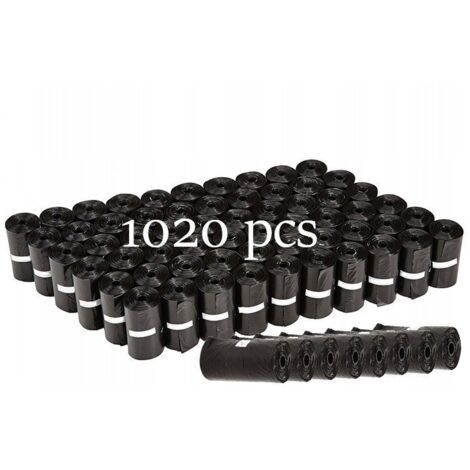 Bolsas para excrementos de perro  6,5 cm x 2,5 cm  15 unidades/rollo - Negras  68 rollos  1020 bolsas