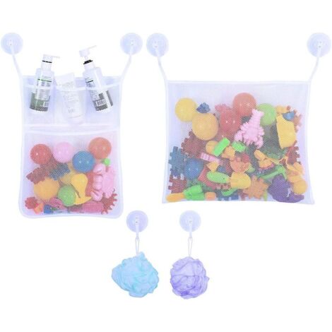 Bolsas para guardar juguetes infantiles - Paquete de 2 bolsas colgantes con ventosa resistente  Bolsas de malla para colgar en la pared para baños, habitaciones infantiles y salas de juegos  Diseño de