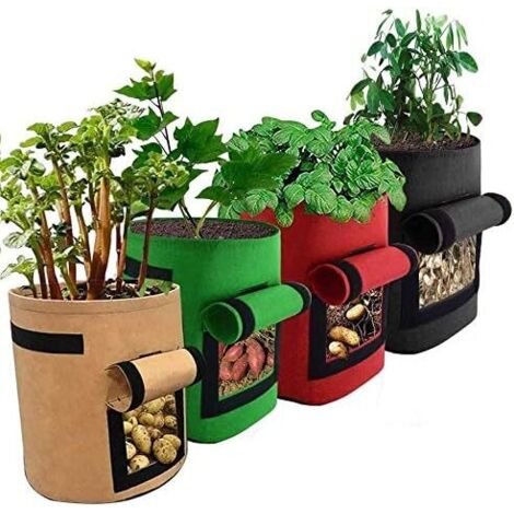 Bolsas para plantar patatas (paquete de 4), bolsas de 7 galones, bolsas con solapas y asas, aptas para patatas, tomates y hortalizas de hoja verde.