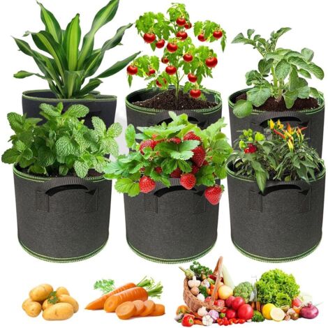 Bolsas para Plantas, 6 Piezas Bolsas de Cultivo, 19 L Macetas de Tela, Grow Bags, Saco para Plantas 5 galones, Bolsa de Plantas con Mango, para Plantas, Fresas, Flores, Patatas, Tomates