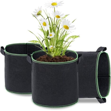 Bolsas para plantas, paquete de 3, de tela no tejida, para cultivo, con asas y macetas de tela para aireación, color negro - 3 galones
