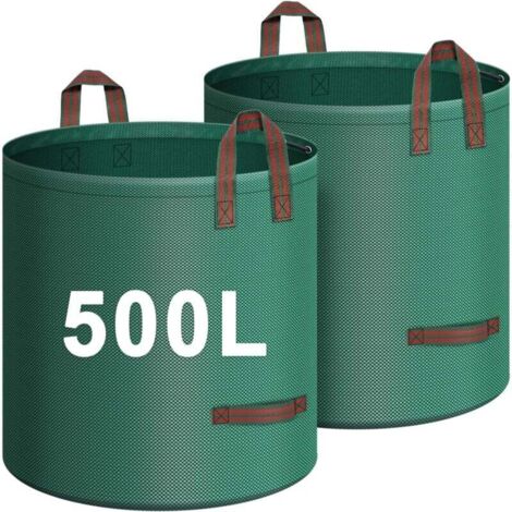 Bolsas para residuos verdes KZQ (2 unidades, 500 l), resistentes y resistentes al desgarro, con 4 asas resistentes, plegables y autoportantes.