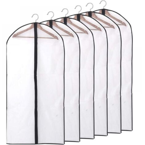 Bolsas protectoras para ropa (60 x 140 cm, impermeables, antipolvo, antiácaros y antihumedad, color negro) (paquete de 6)