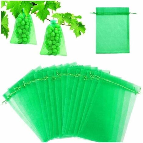 Bolsas protectoras XVX para frutas (100 unidades, 20 x 30 cm), de organza con cordón para proteger uvas de jardín, avispas, drosófilas, escarabajos y pájaros (verde)