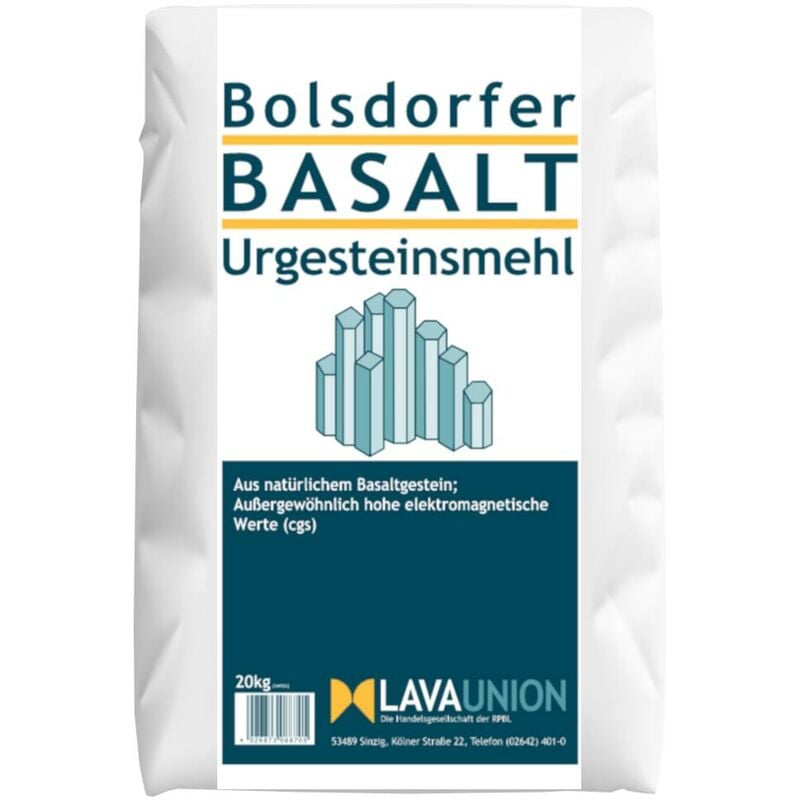 Bolsdorfer poudre de roche basaltique 20 kg Activateur de sol Agent de conditionnement de sol Jardin Parterres Pelouse Uni