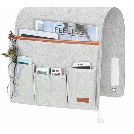 Bolsillo para sofá, bolsa de almacenamiento de fieltro para silla, organizador de fundas de sofá para control remoto, tableta, cable de carga, revista, anteojos, bolígrafo - gris claro