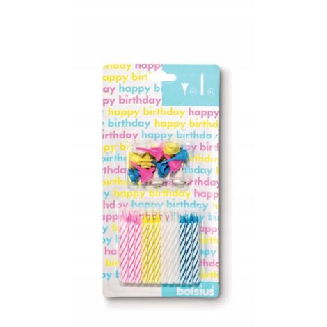 Bolsius: 24 Candeline Compleanno + 12 Tappi - Set Torta