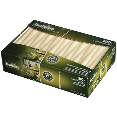 Bolsius Candele a Stelo Coniche - Set di 100 Pezzi - Colore Avorio - Durata fino a 7 Ore a Candela - Cera Inodore - Dimensione Candela Singola: altezza 24 cm diametro 2.3 cm
